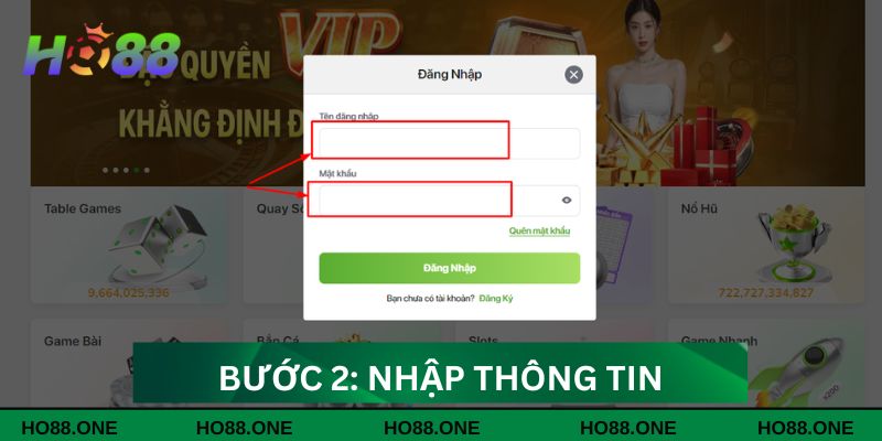 Bước 2: Nhập thông tin đăng nhập Bước 2: Nhập thông tin đăng nhập